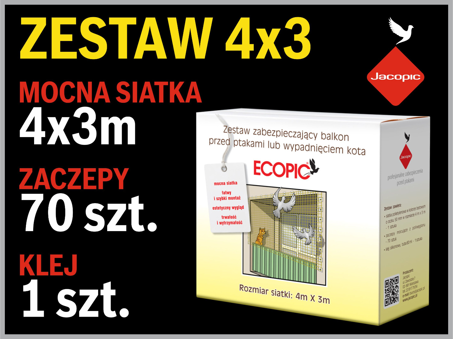 ZESTAW SIATKA NA BALKON 4 m x 3m